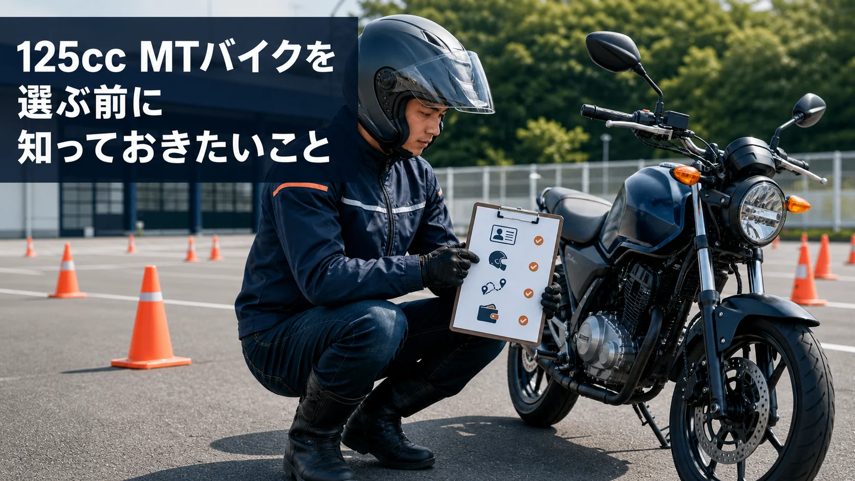 125cc MTバイクの免許と使い方を確認するライダーのイメージ