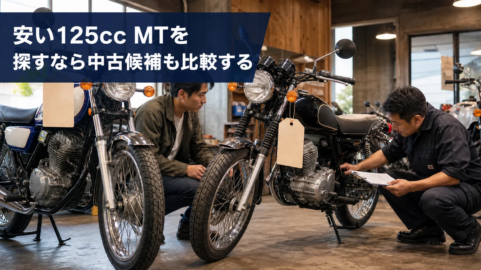 安い125cc MT中古車を状態と総額で比較するイメージ