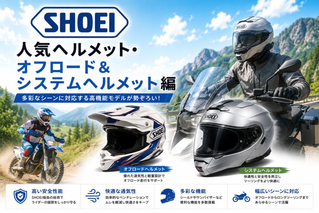 SHOEI人気ヘルメット・オフロード＆システムヘルメット編