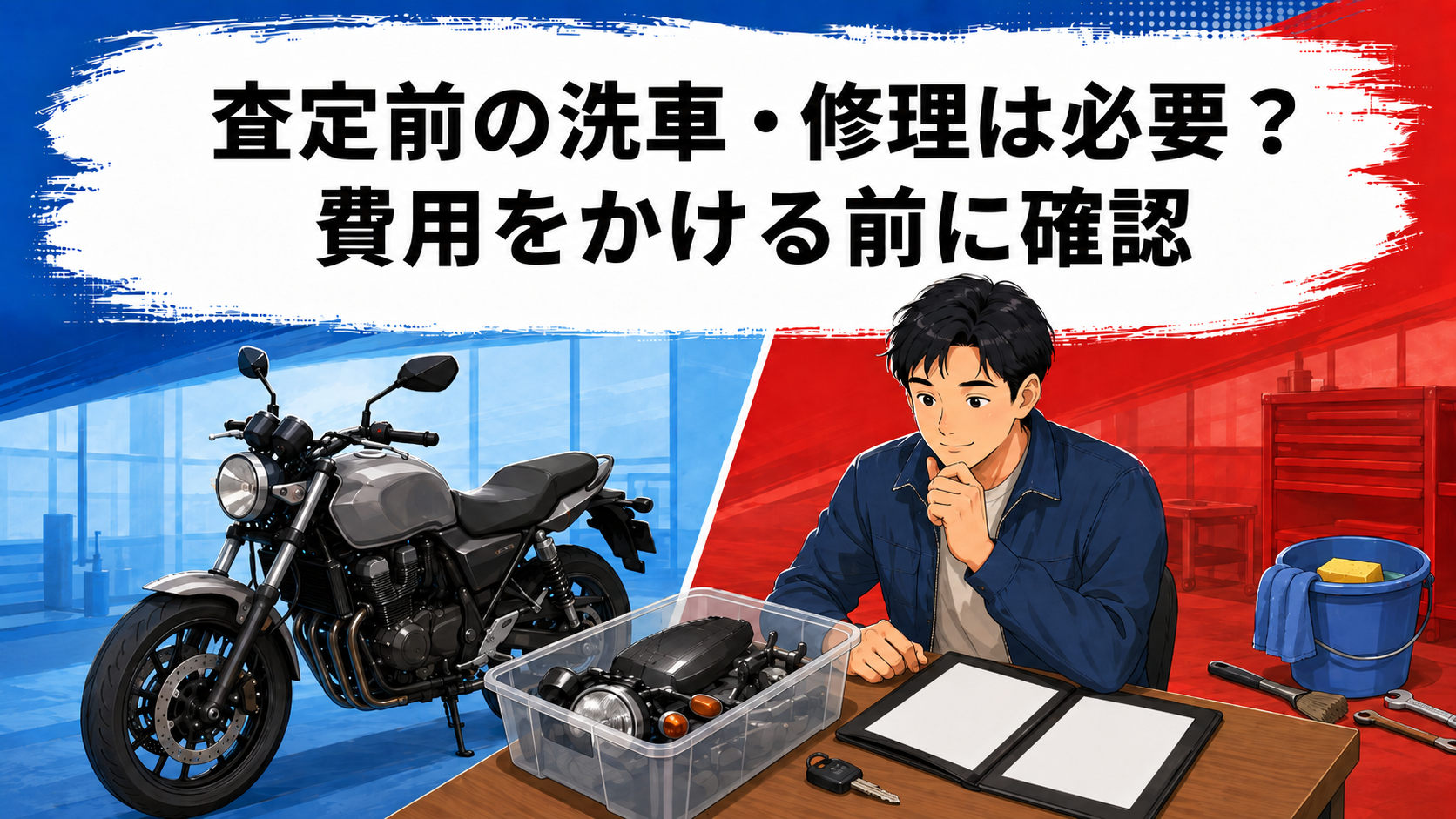 洗車や修理に費用をかける前に鍵・純正部品・記録をそろえるバイク査定の準備図