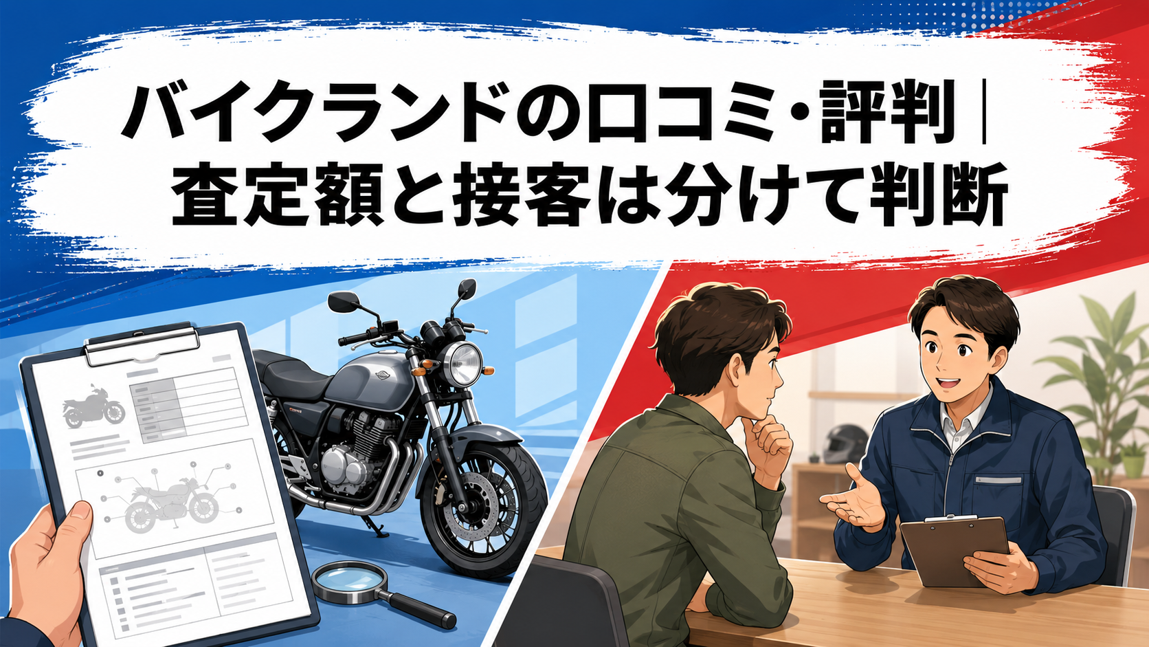 査定額と接客を別々に判断するバイクランドの口コミ・評判の説明図