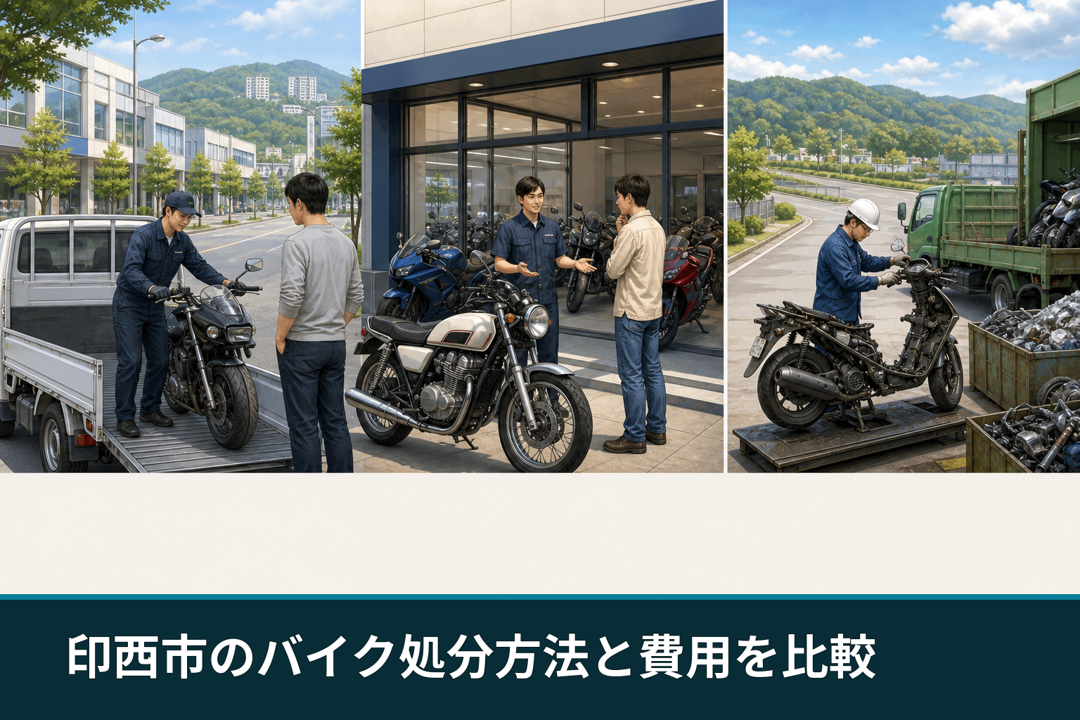 印西市のバイク処分方法と費用を比較