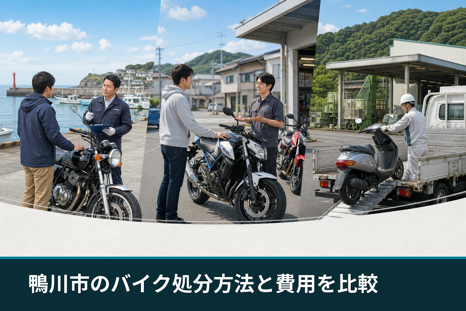 鴨川市のバイク処分方法と費用を比較