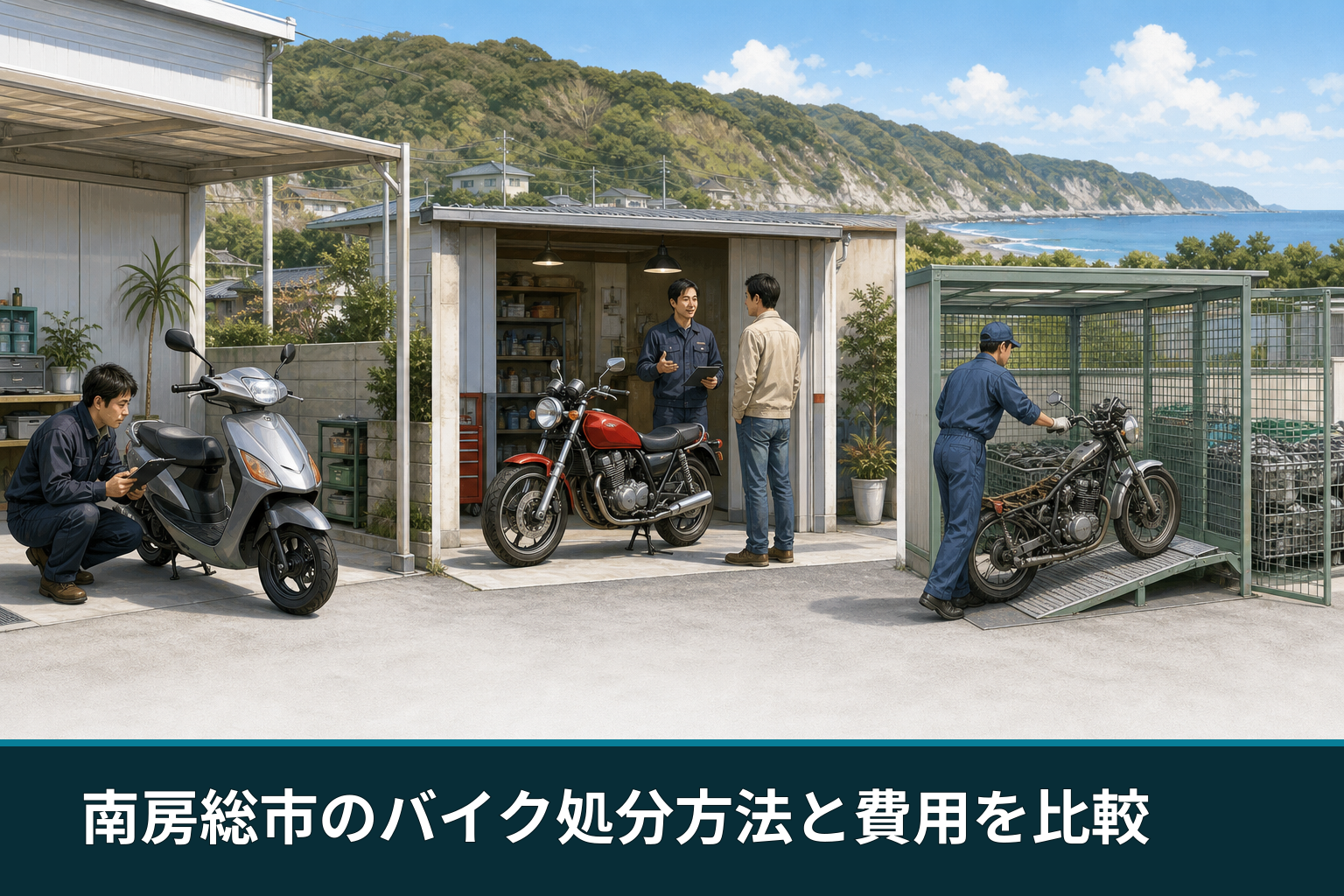 南房総市のバイク処分方法と費用を比較