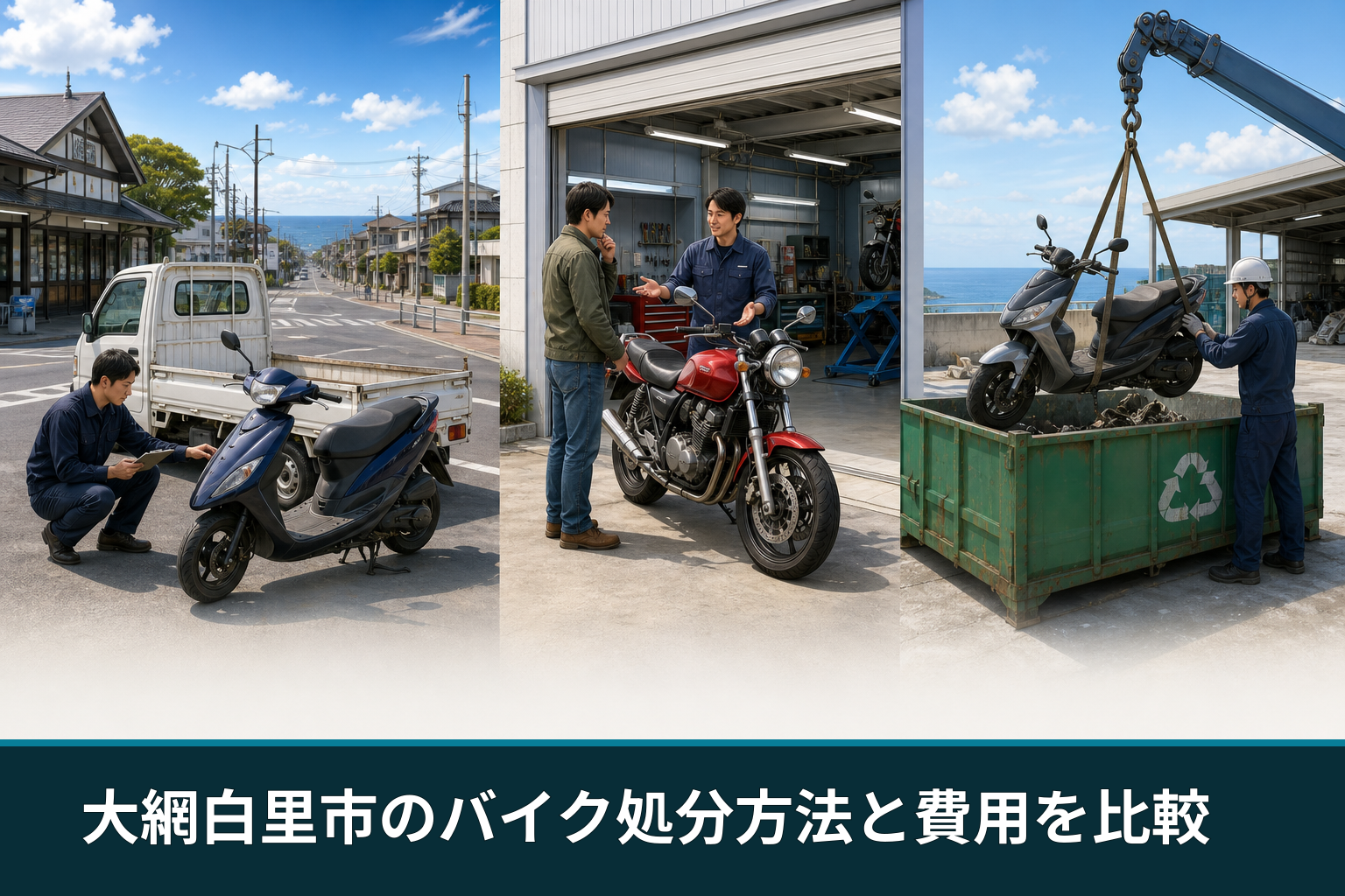 大網白里市のバイク処分方法と費用を比較