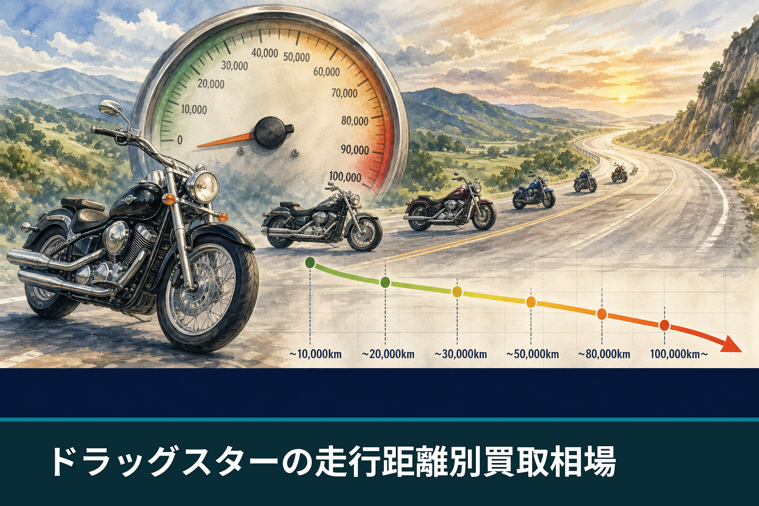 ドラッグスターの走行距離別買取相場