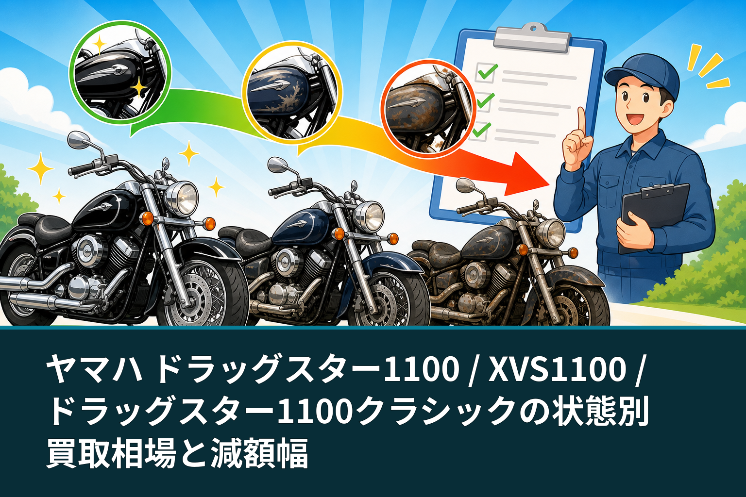 ヤマハ ドラッグスター1100 / XVS1100 / ドラッグスター1100クラシックの状態別買取相場と減額幅