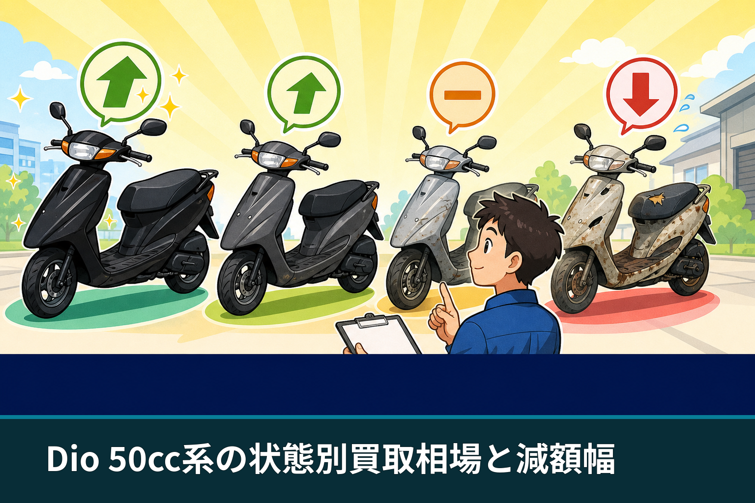 Dio 50cc系の状態別買取相場と減額幅