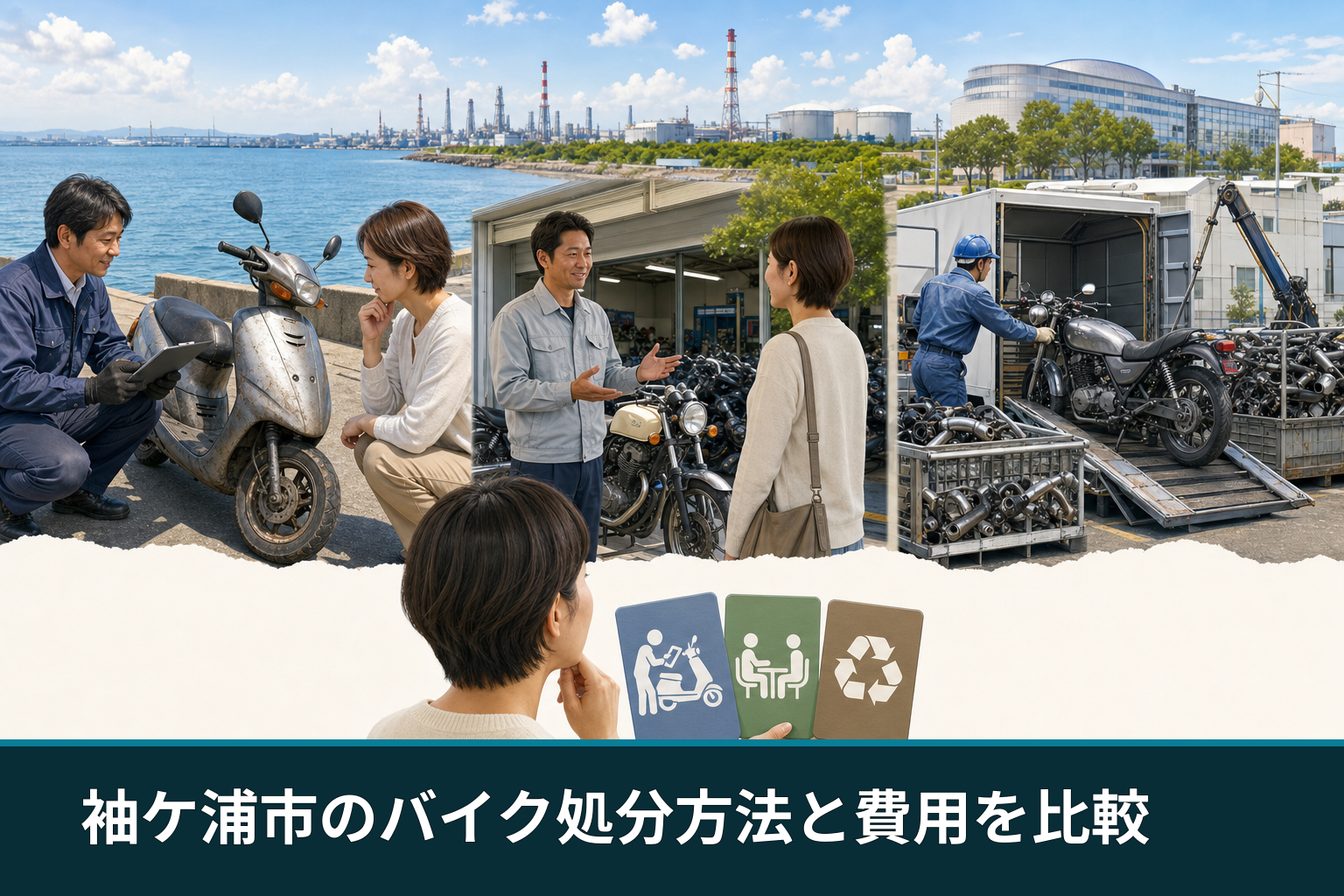 袖ケ浦市のバイク処分方法と費用を比較