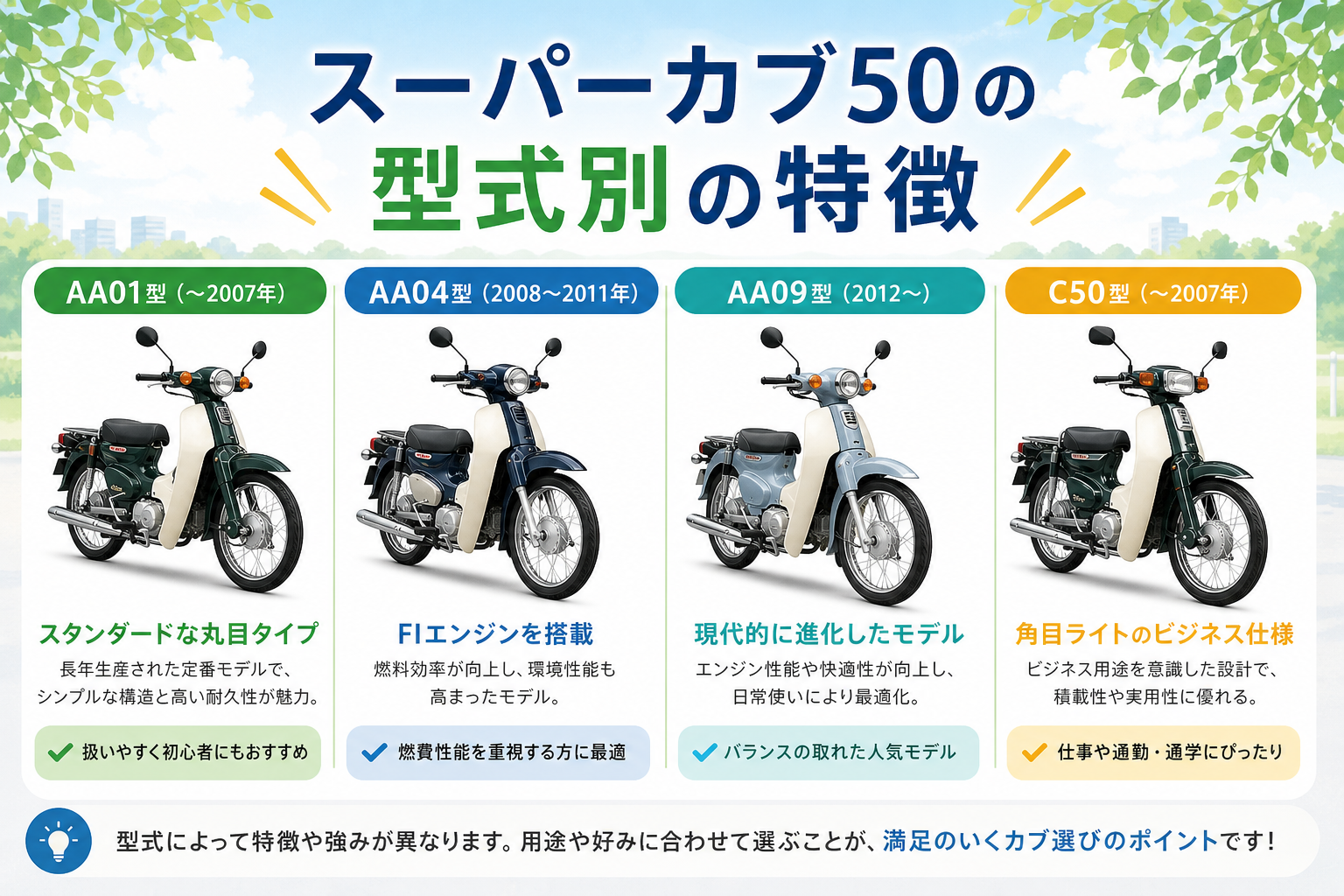 スーパーカブ50の型式別の特徴