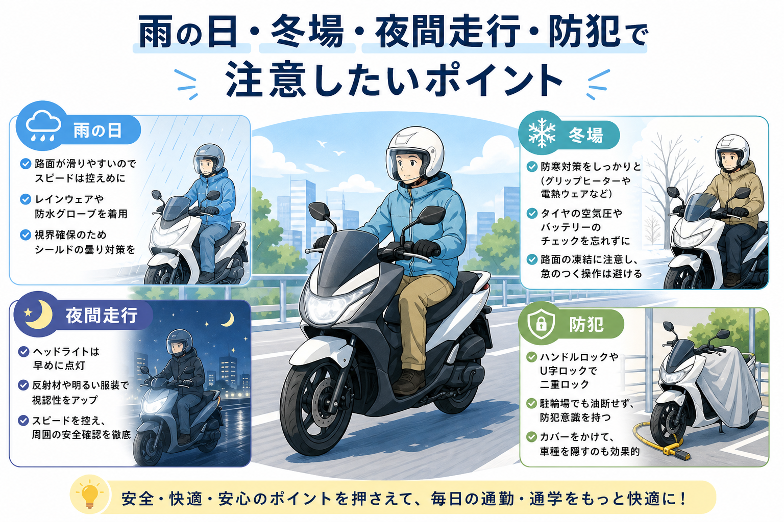 雨の日・冬場・夜間走行・防犯で注意したいポイント