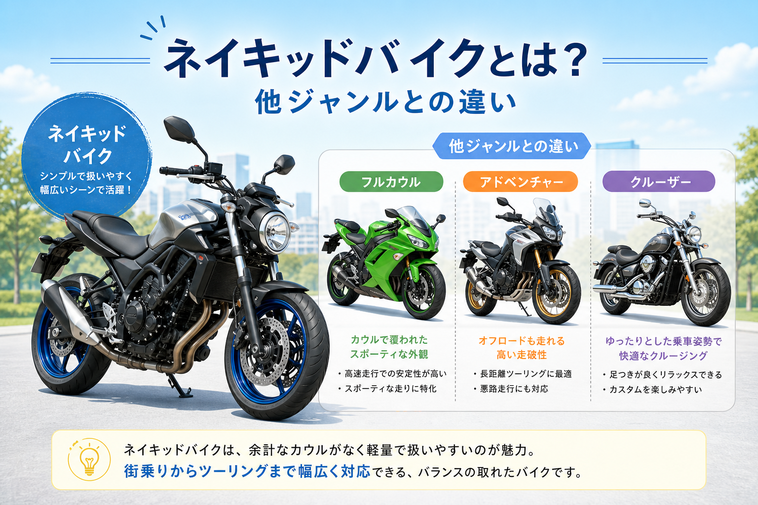 ネイキッドバイクとは?他ジャンルとの違い