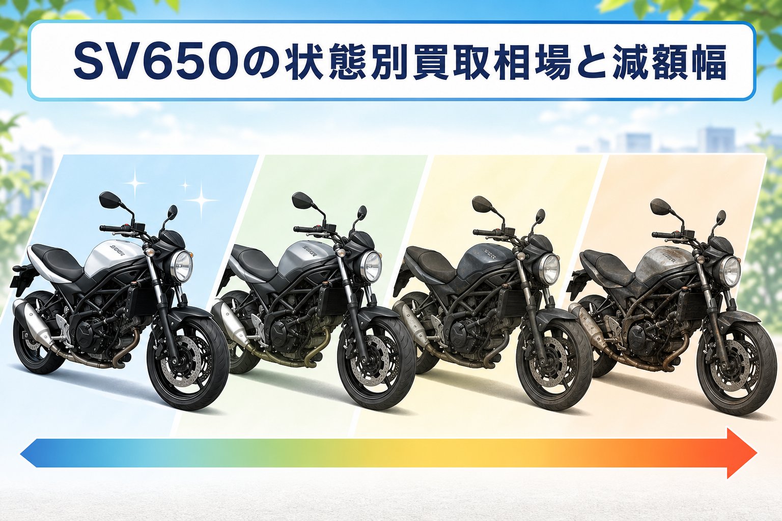 SV650の状態別買取相場と減額幅