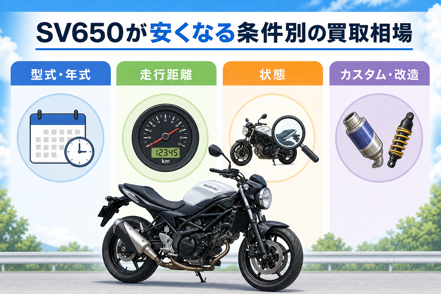 SV650が安くなる条件別の買取相場