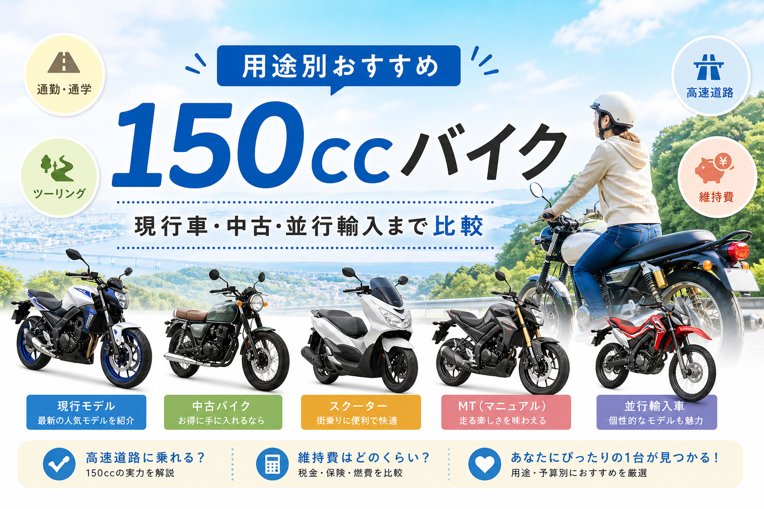 用途別おすすめ150ccバイク|現行車・中古・並行輸入まで比較