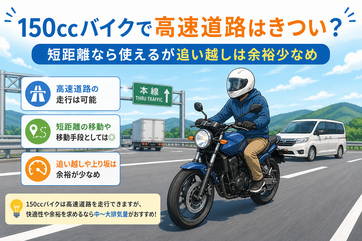 150ccバイクで高速道路はきつい?短距離なら使えるが追い越しは余裕少なめ