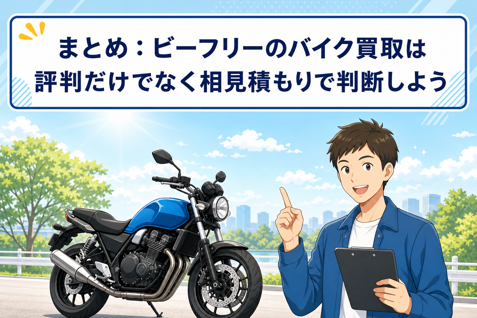 まとめ:ビーフリーのバイク買取は評判だけでなく相見積もりで判断しよう