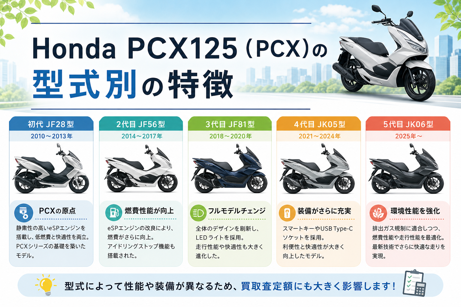 Honda PCX125（PCX）の型式別の特徴