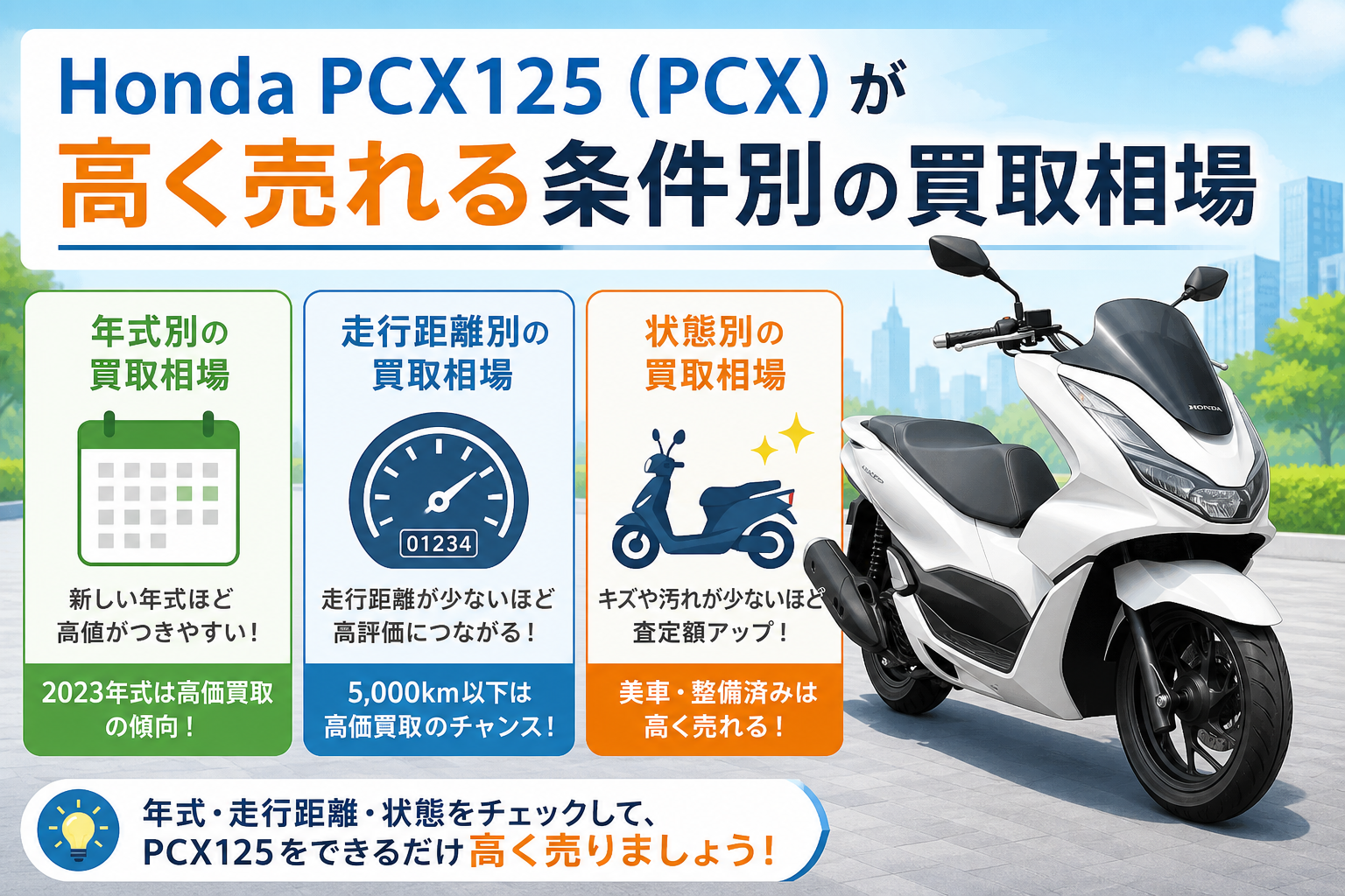 Honda PCX125（PCX）が高く売れる条件別の買取相場
