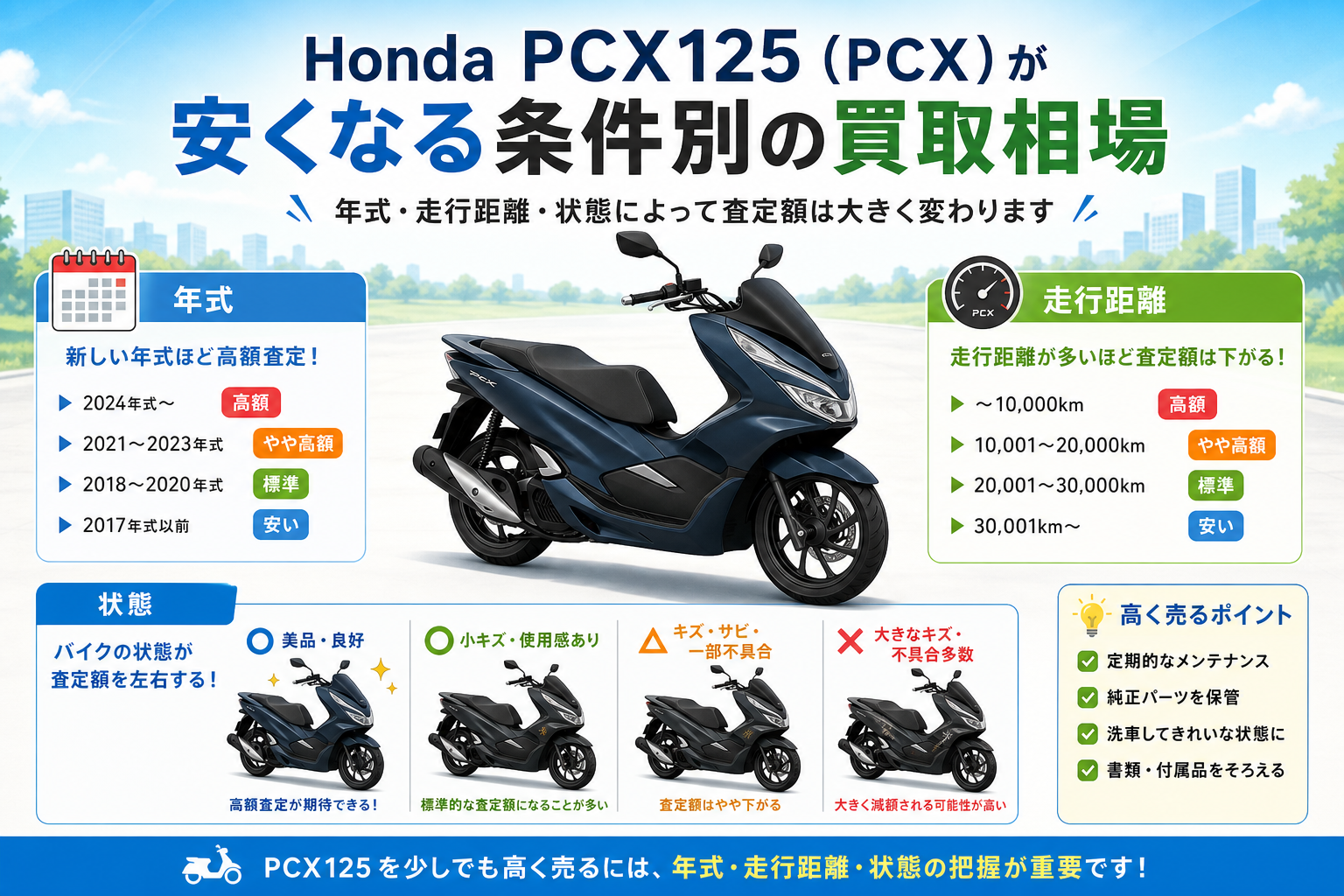 Honda PCX125（PCX）が安くなる条件別の買取相場
