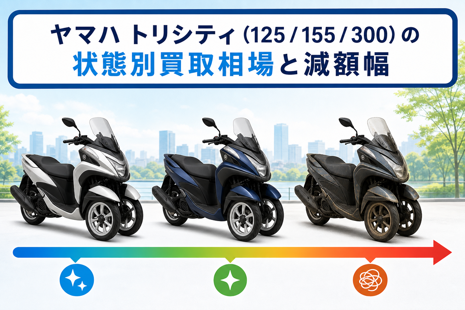 ヤマハ トリシティ(125 / 155 / 300)の状態別買取相場と減額幅