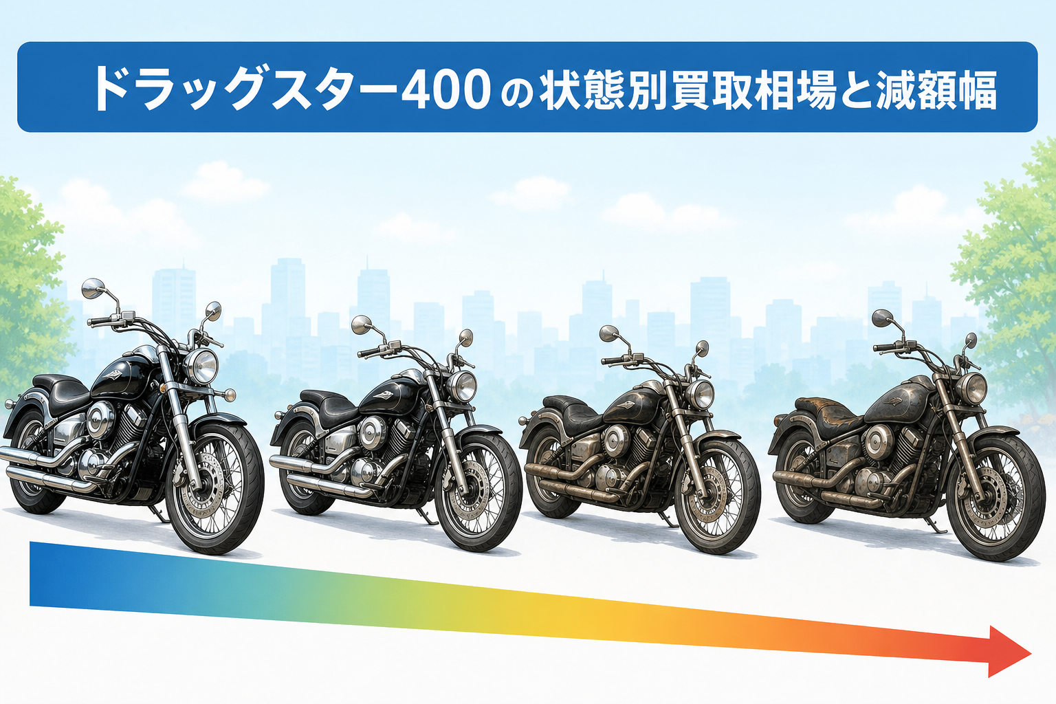 ドラッグスター400の状態別買取相場と減額幅