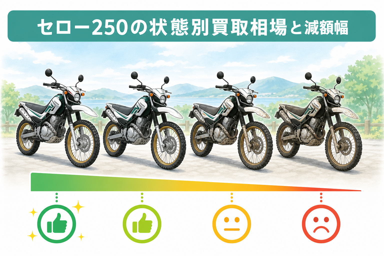 セロー250の状態別買取相場と減額幅