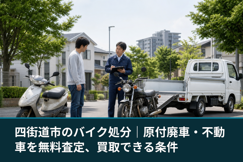 四街道市のバイク処分｜原付廃車・不動車を無料査定、買取できる条件