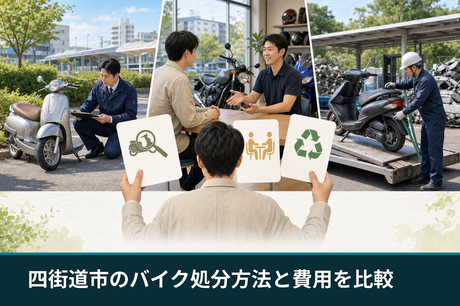 四街道市のバイク処分方法と費用を比較
