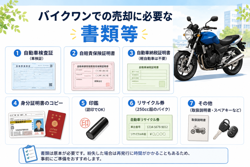バイクワンでの売却に必要な書類等