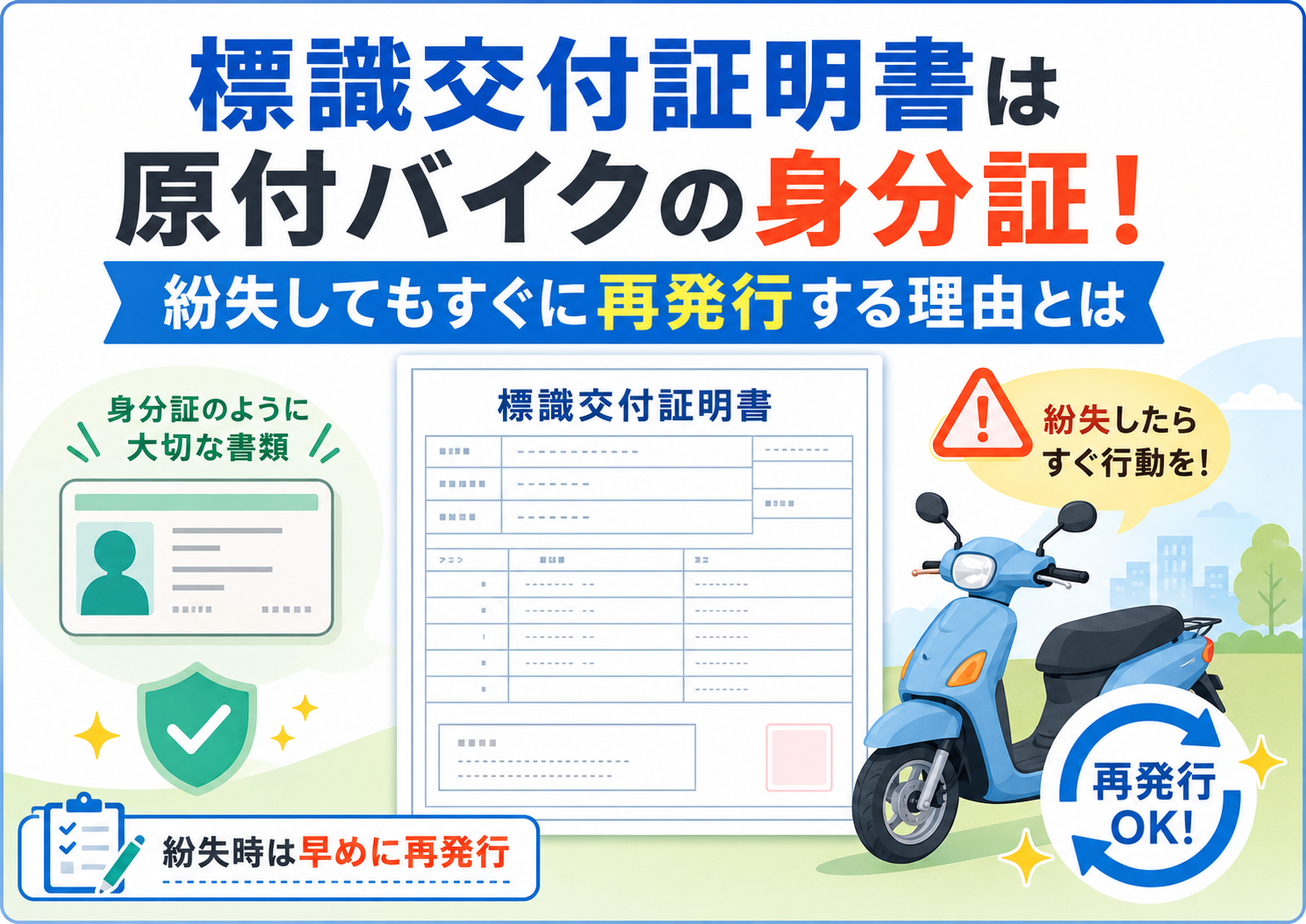 標識交付証明書は原付バイクの身分証！紛失してもすぐに再発行する理由とは