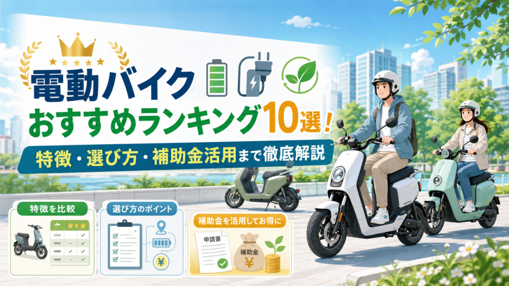 電動バイクおすすめランキング10選！特徴・選び方・補助金活用まで徹底解説